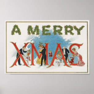 Póster Vintage Navidades victorianos, un Fiesta de Feliz