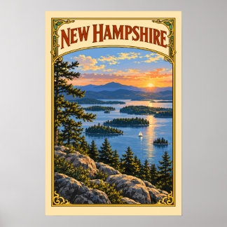 Póster Vintage New Hampshire Lago Winnipesaukee Viaje
