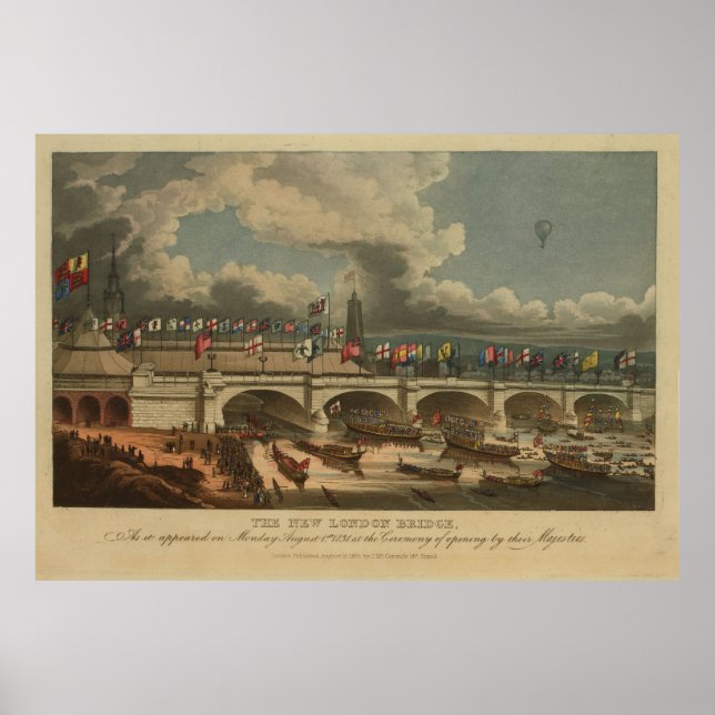 Póster Vintage New London Bridge Illustration (1831) (Frente)
