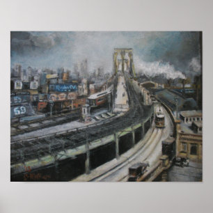 Póster Vintage New York City Pintando el puente de Brookl