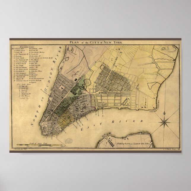 Póster Vintage New York City Plan, 1789, restaurado (Frente)