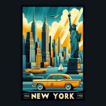 Póster Vintage New York City Skyline 1955<br><div class="desc">・ Este vibrante poster de estilo retro celebra la icónica ciudad de Nueva York, con la Estatua de la Libertad, el imponente Empire State Building y los clásicos taxis amarillos que recorren el paseo marítimo. Las obras de arte utilizan colores cálidos y audaces para resaltar el dinámico horizonte de la...</div>
