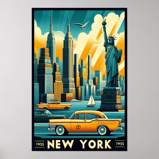 Póster Vintage New York City Skyline 1955 (Frente)