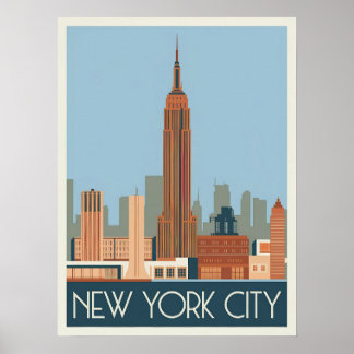 Póster Vintage New York City Skyline - Empire State Build