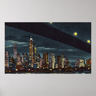 Póster Vintage New York Skyline de noche