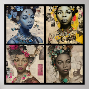 Póster vintage nina collage deco 4/4 all in one