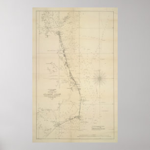 Póster Vintage North Carolina and Virginia Coastal Map