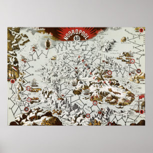 Póster Vintage North Pole Old Antiguo Map World