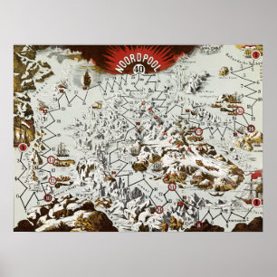 Póster Vintage North Pole Old Antiguo Map World Poster