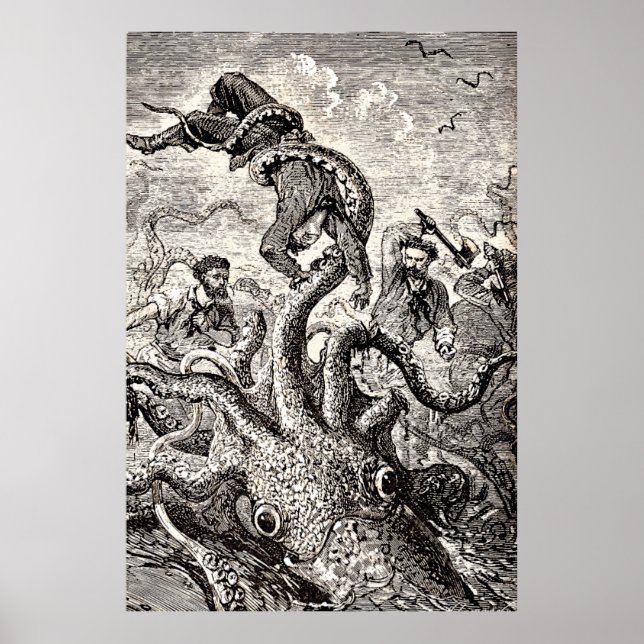 Póster Vintage Octopus Squid Holding Sailor (Frente)