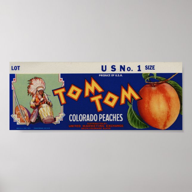 Póster Vintage Old Indian Peaches Fruit Crate Labs (Frente)