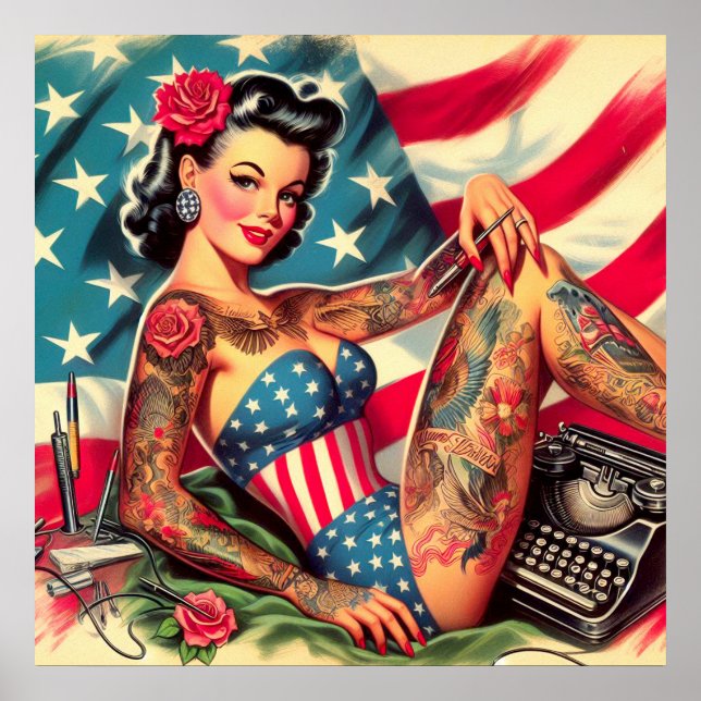 Póster Vintage Old School Tattoo Pin Up (Frente)