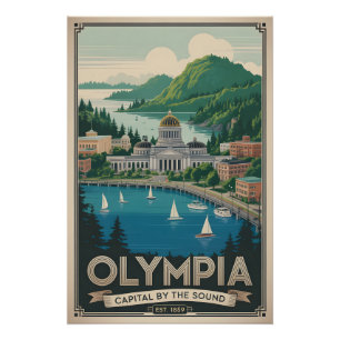 Póster Vintage Olympia Washington Viaje Retro