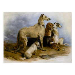 Póster Vintage painting of five cute dogs