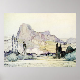 Póster Vintage Paisaje Antiguo Acuarela Le Puy Francia