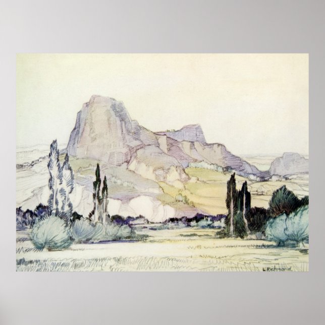 Póster Vintage Paisaje Antiguo Acuarela Le Puy Francia (Frente)