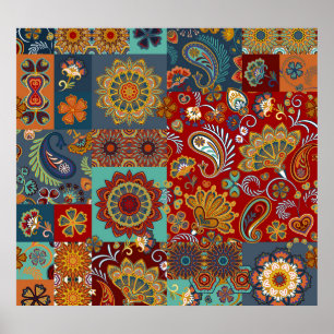 Póster Vintage Paisley Mandala Colorido Parche
