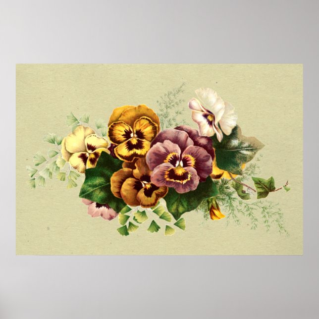 Póster Vintage Pansies Bouquet (Frente)