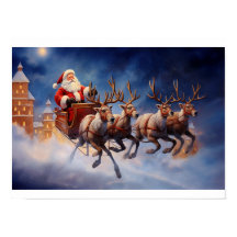 Vintage Papá Noel vuela en Sleigh