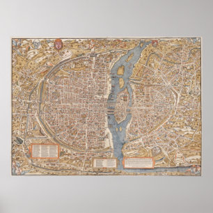 Póster Vintage Paris city map, 1550