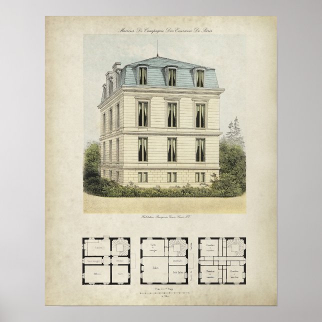 Póster Vintage Paris France Architecture Drawing no. 1 (Frente)