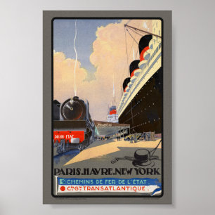 Póster vintage París Havre Nueva York Francia 1930