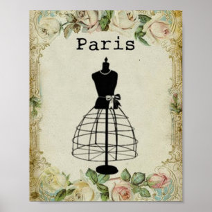 Póster Vintage Paris Moda Vestido