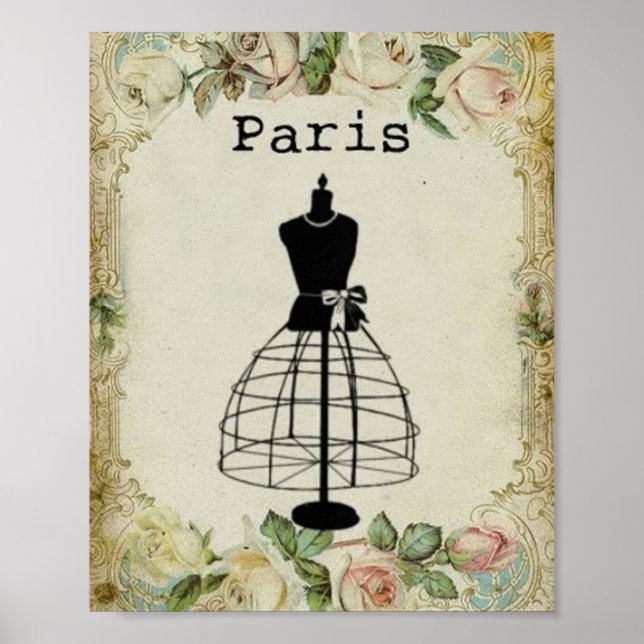 Póster Vintage Paris Moda Vestido (Frente)