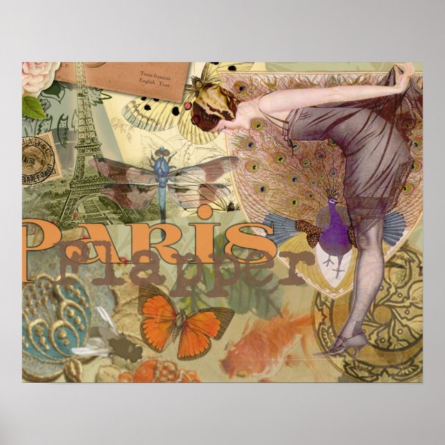 Póster Vintage parisino flapper Art Deco Peacock (Frente)