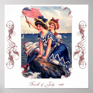 Póster Vintage Patriotic Swimmers Poster