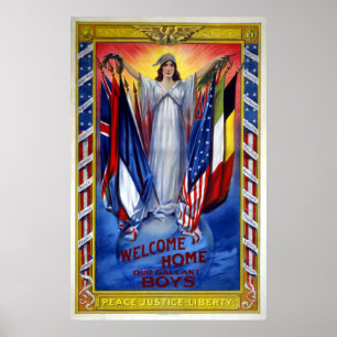 Póster Vintage Patriótico America, Peace Justice Liberty