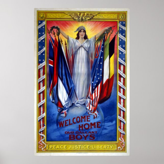 Póster Vintage Patriótico America, Peace Justice Liberty (Frente)
