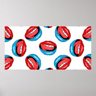 Póster Vintage pattern with cartoon patch badges with lip