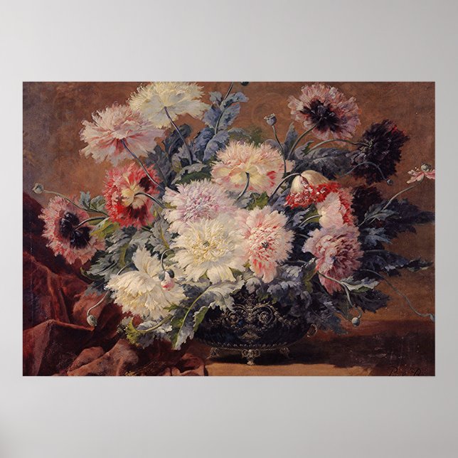 Póster Vintage Paul Biva Basket de Peonies (Frente)