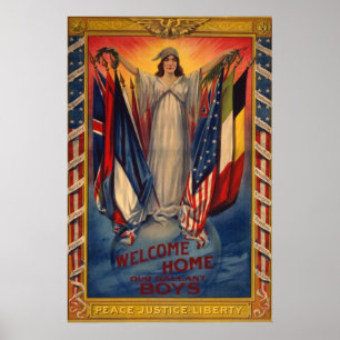 Póster Vintage Peace Justice Liberty Bandera Americana