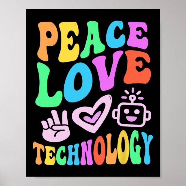 Póster Vintage Peace Love Technology Retro Teach (Frente)