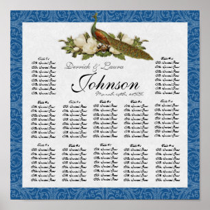 Póster Vintage Peacock Magnolia Swirl Floral Damask