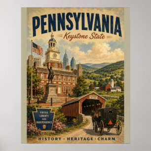 Póster Vintage Pennsylvania Estado de Keystone Nostálgico