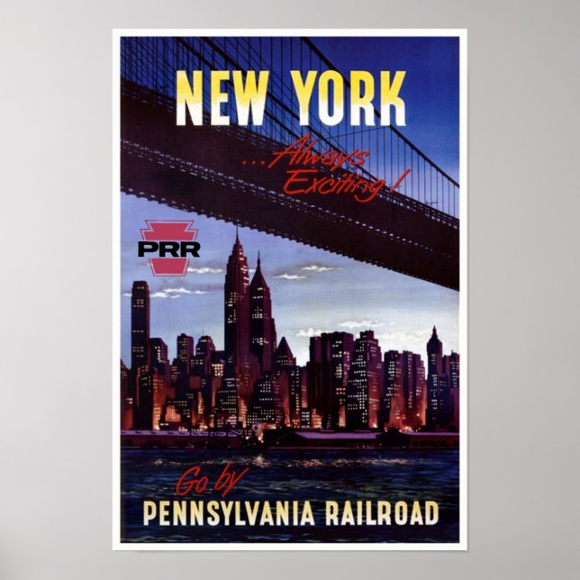 Póster Vintage Pennsylvania Railway to New York (Frente)