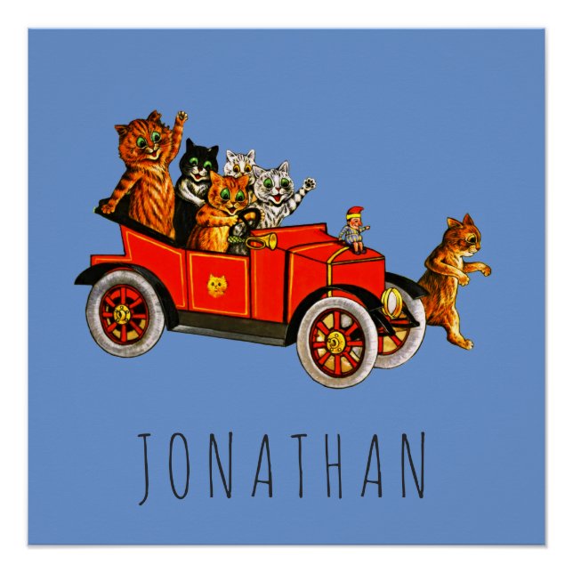 Póster Vintage Personalizado gatos graciosos en auto retr (Anverso)