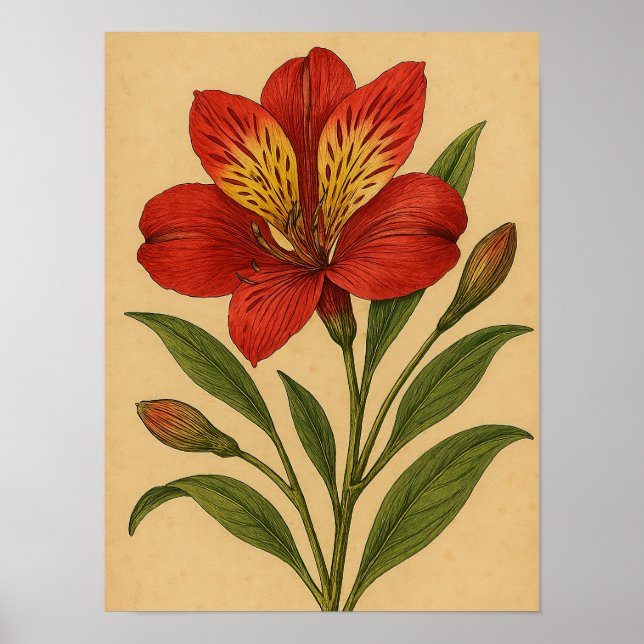 Póster Vintage Peruvian Lily on Weathered Paper (Frente)