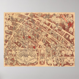 Póster Vintage Pictorial Beverly Hills Map Poster 1974