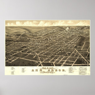 Póster Vintage Pictorial Map of Ann Arbor Michigan (1880)