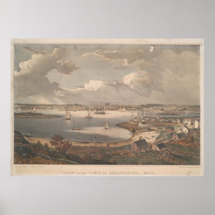 Póster Vintage Pictorial Map of Gloucester MA (1836)
