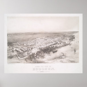 Póster Vintage Pictorial Map of Hoboken NJ (1860)