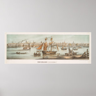 Póster Vintage Pictorial Map of New Orleans LA (1854)