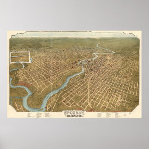 Póster Vintage Pictorial Map of Spokane Washington (1905)