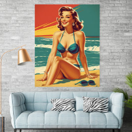 Póster Vintage Pin Up Beach Retro Bikini Woman