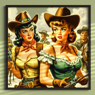 Póster Vintage Pin-up Cowgirls