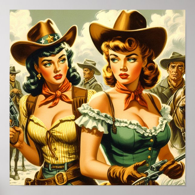 Póster Vintage Pin-up Cowgirls (Frente)